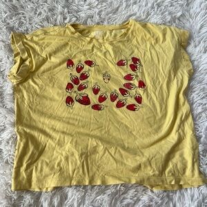 Yellow Strawberry Graphic Tee - Women Tops